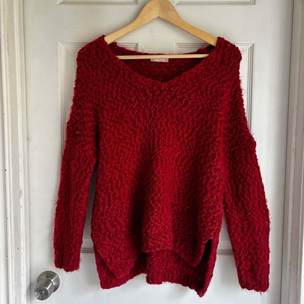 Altar'd State Maroon Textured‎ V Neck Sweater Top Women's Size S M Boho Comfy